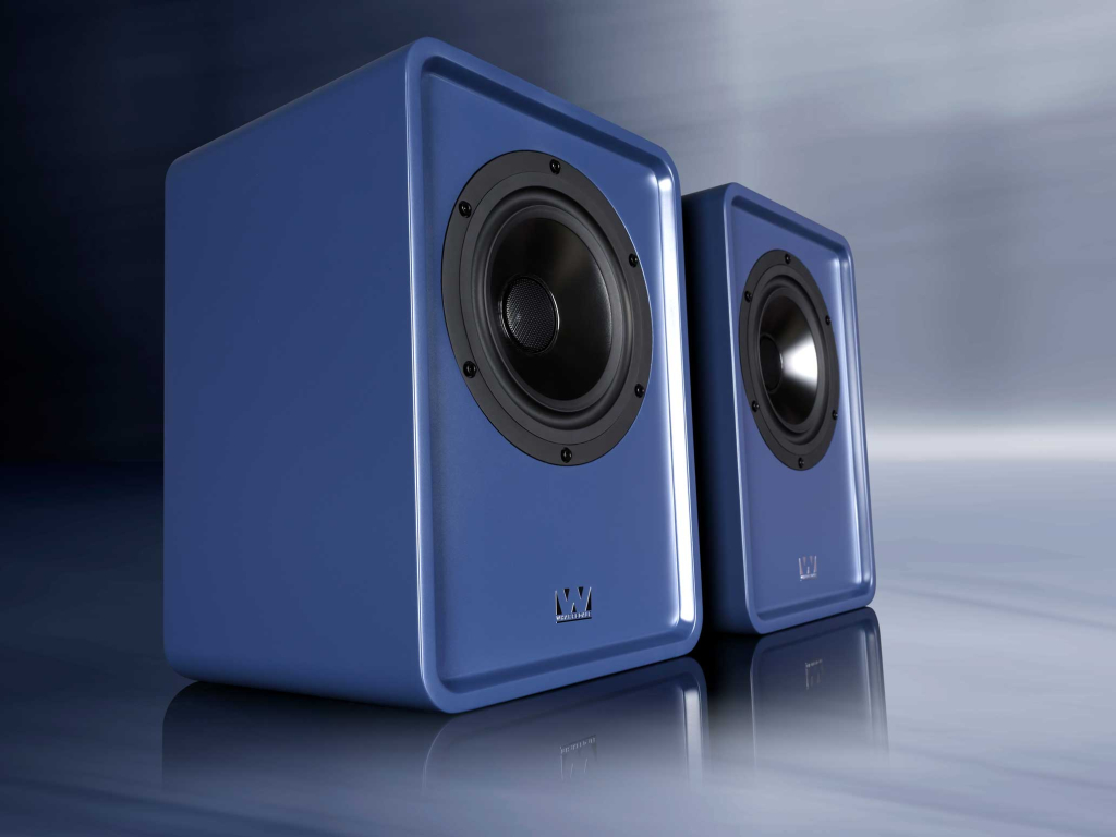 Wharfedale Denton 1S 霧面藍書架喇叭居家擺放情境，迎家音響台灣授權代理